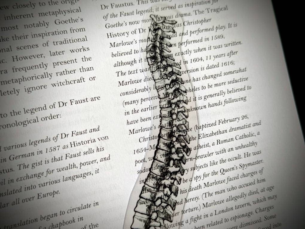 Clear Bookmark Spinal Cord Spine Skeleton Bone Bones Goth Gothic Halloween Horror Creepy Dark Academia Book Reader Lover Gift Handmade