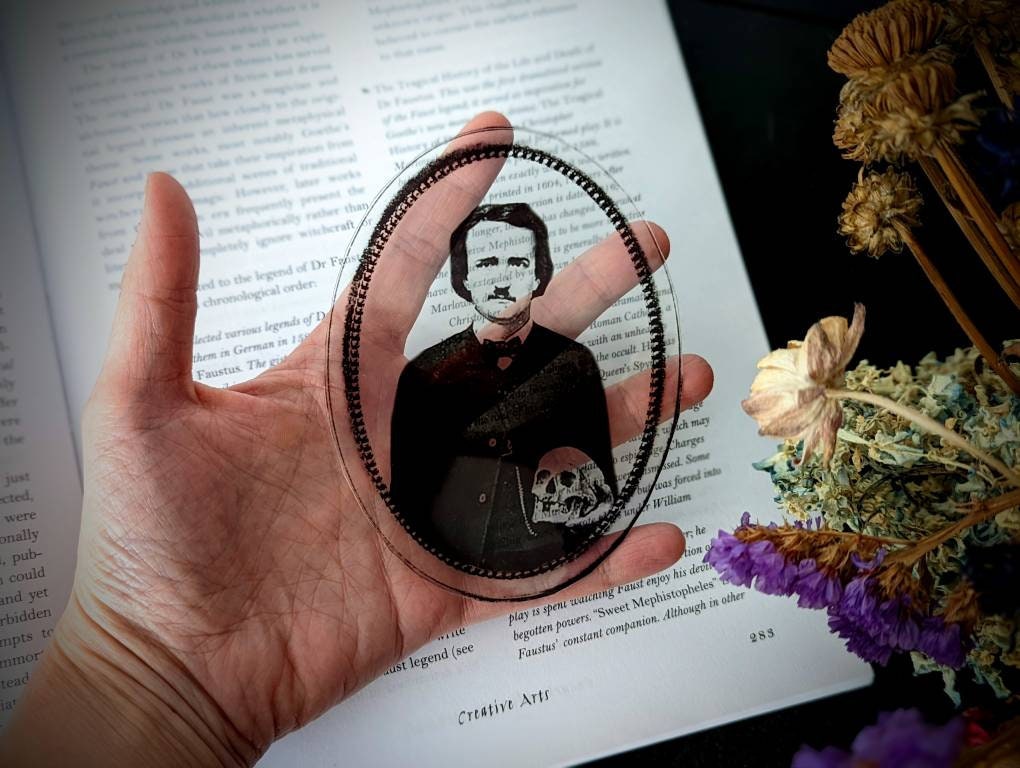 Clear Bookmark Edgar Allan Poe Inspired Skull Goth Gothic Halloween Horror Creepy Oddities Unique Gift