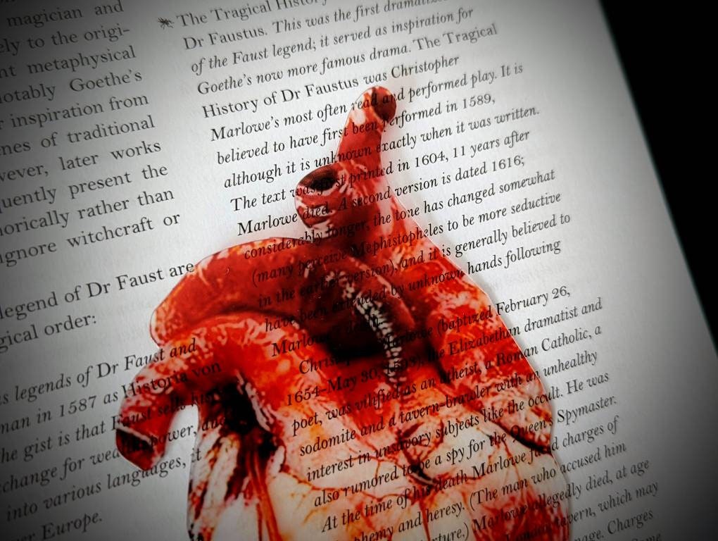 Clear Bookmark Anatomical Heart Bloody Bleeding Medical Goth Gothic Halloween Horror Creepy Oddities