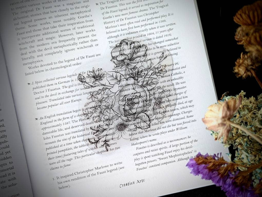 Clear Bookmark Floral Flowers Bouquet Black Line Work Simple Minimal Gift