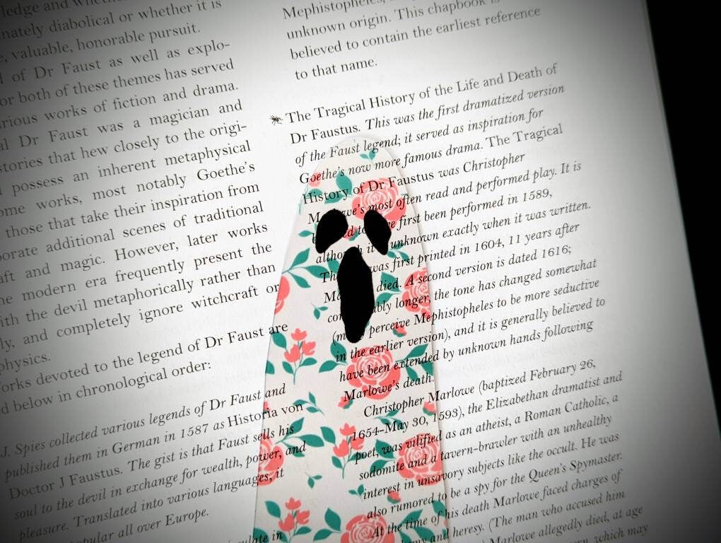 Clear Bookmark Ghost Floral Sheet Ghoul Haunted Goth Gothic Halloween Horror Creepy Oddities Unique Dark Weird