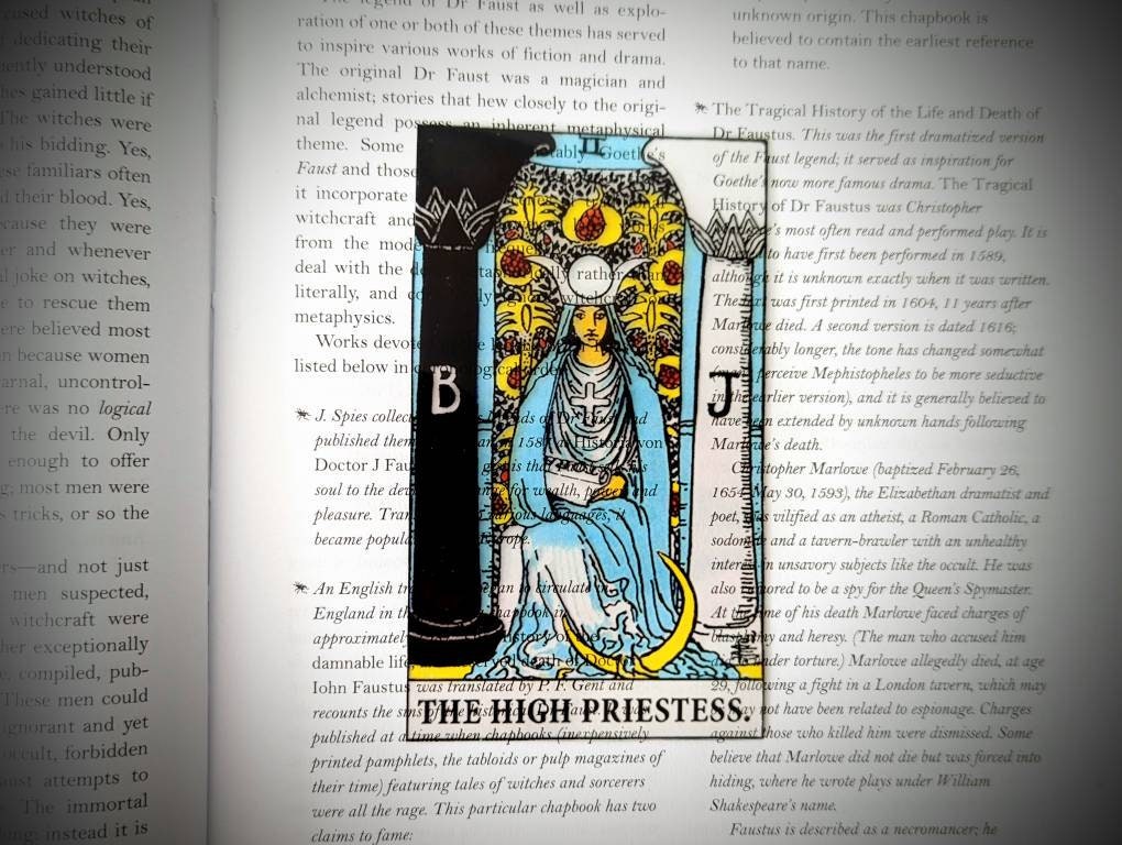 Clear Bookmark High Priestess Tarot Card Witch Witchcraft Occult Goth Gothic Halloween Horror Creepy Oddities