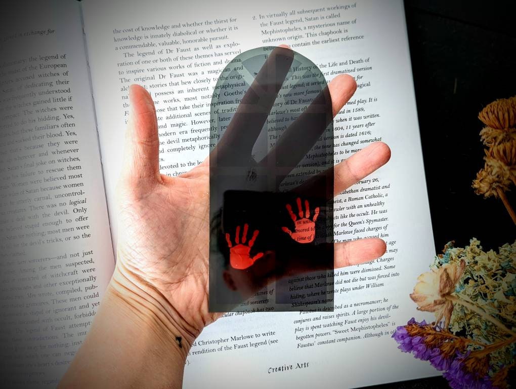 Clear Bookmark Bloody Hands Window Goth Gothic Halloween Horror Creepy Oddities True Crime Dark Weird Art