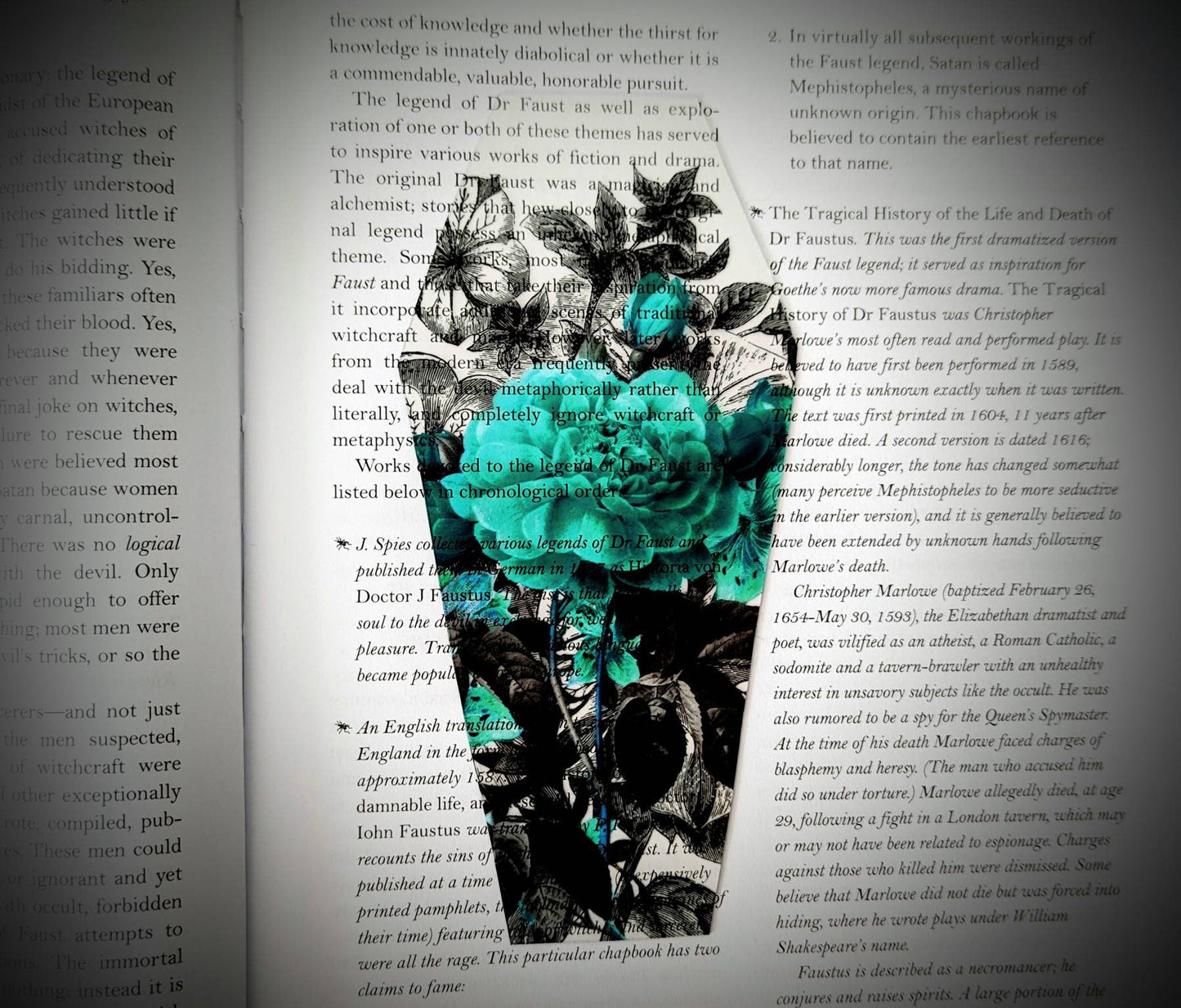 Clear Bookmark Teal Floral Flowers Bouquet Coffin Goth Gothic Halloween Horror Creepy Dark Academia Baroque Victorian Book Reader Lover Gift