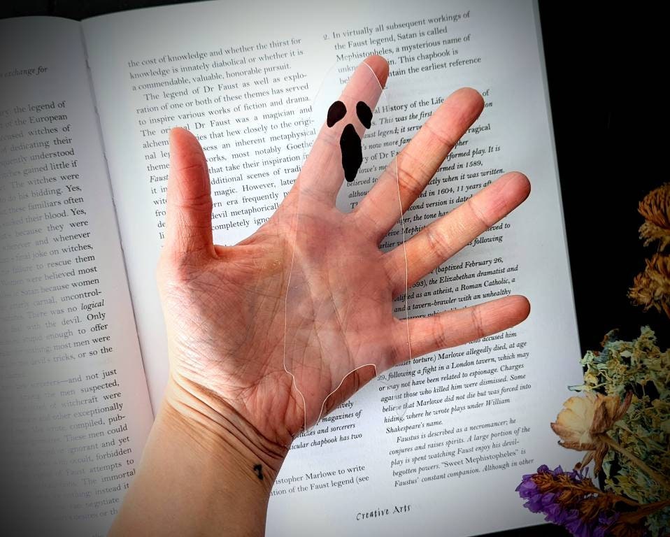 Clear Bookmark Ghost Ghoul Haunted Goth Gothic Halloween Horror Creepy Oddities Unique Dark Weird
