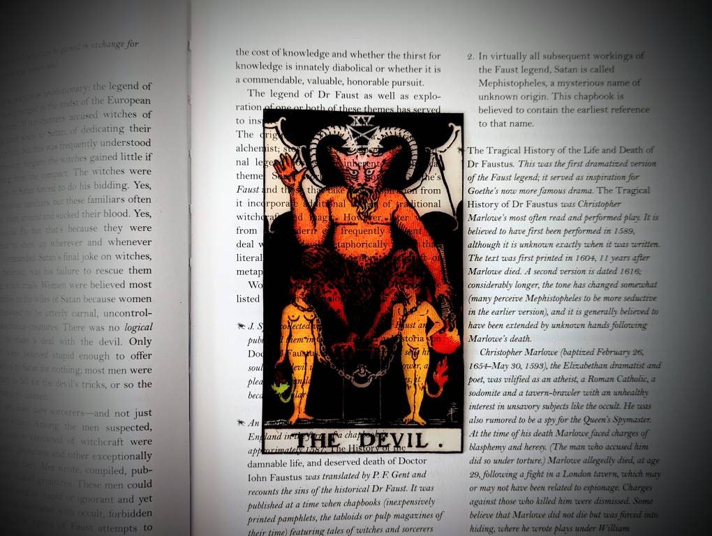Clear Bookmark Devil Tarot Card Witch Witchcraft Occult Goth Gothic Halloween Horror Creepy Oddities
