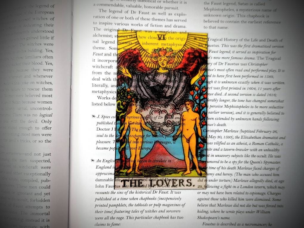 Clear Bookmark The Lovers Tarot Card Witch Witchcraft Occult Goth Gothic Halloween Horror Creepy Oddities
