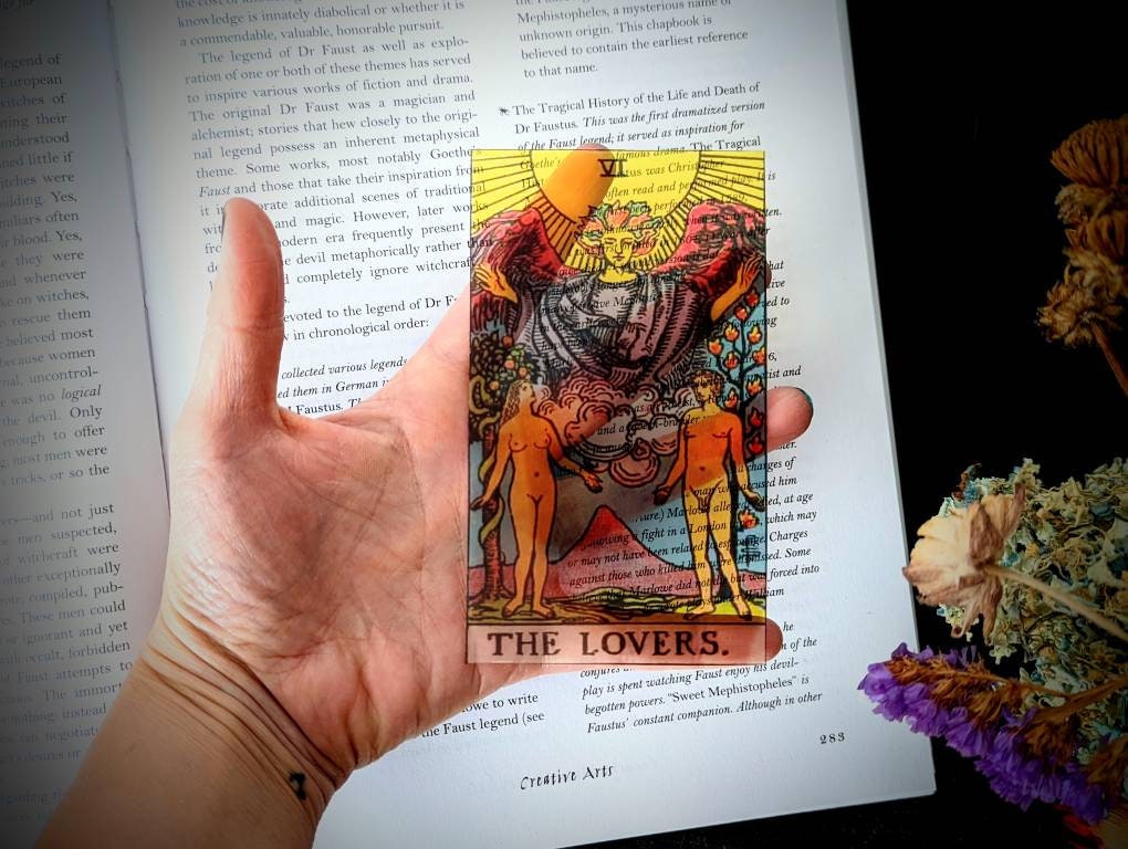 Clear Bookmark The Lovers Tarot Card Witch Witchcraft Occult Goth Gothic Halloween Horror Creepy Oddities