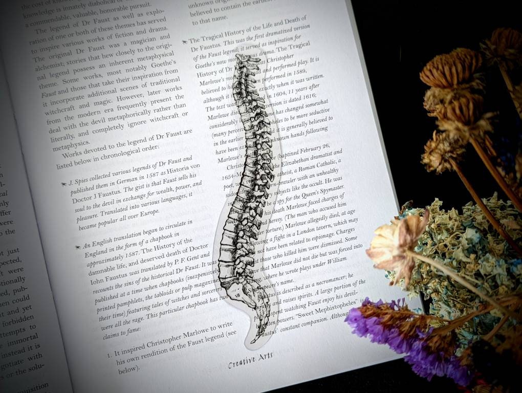 Clear Bookmark Spinal Cord Spine Skeleton Bone Bones Goth Gothic Halloween Horror Creepy Dark Academia Book Reader Lover Gift Handmade