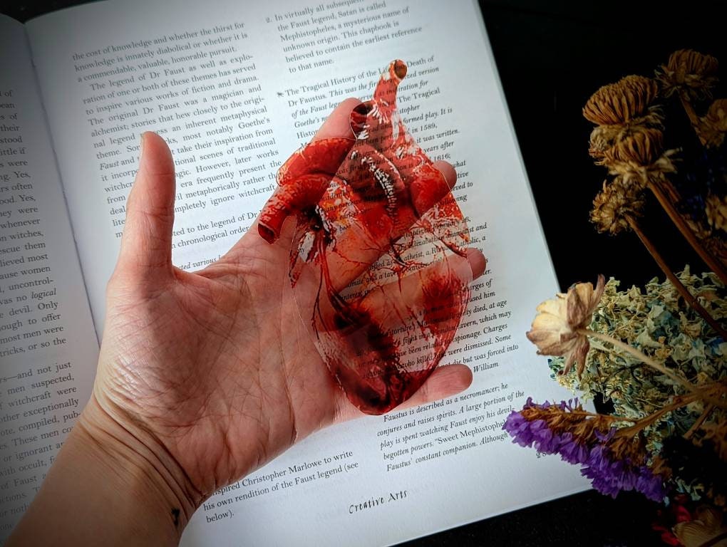 Clear Bookmark Anatomical Heart Bloody Bleeding Medical Goth Gothic Halloween Horror Creepy Oddities