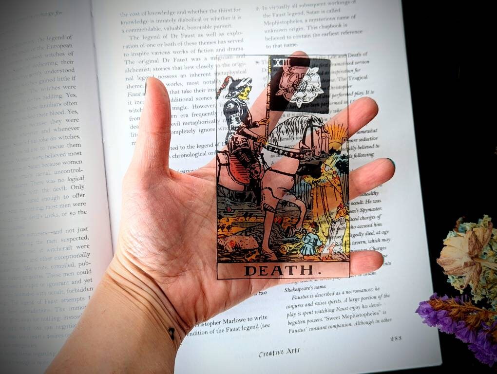 Clear Bookmark Death Tarot Card Witch Witchcraft Occult Goth Gothic Halloween Horror Creepy Oddities