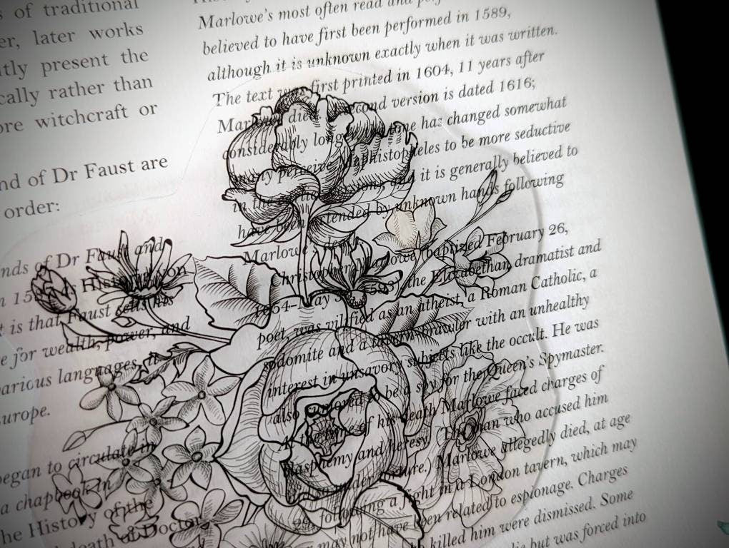 Clear Bookmark Floral Flowers Bouquet Black Line Work Simple Minimal Gift