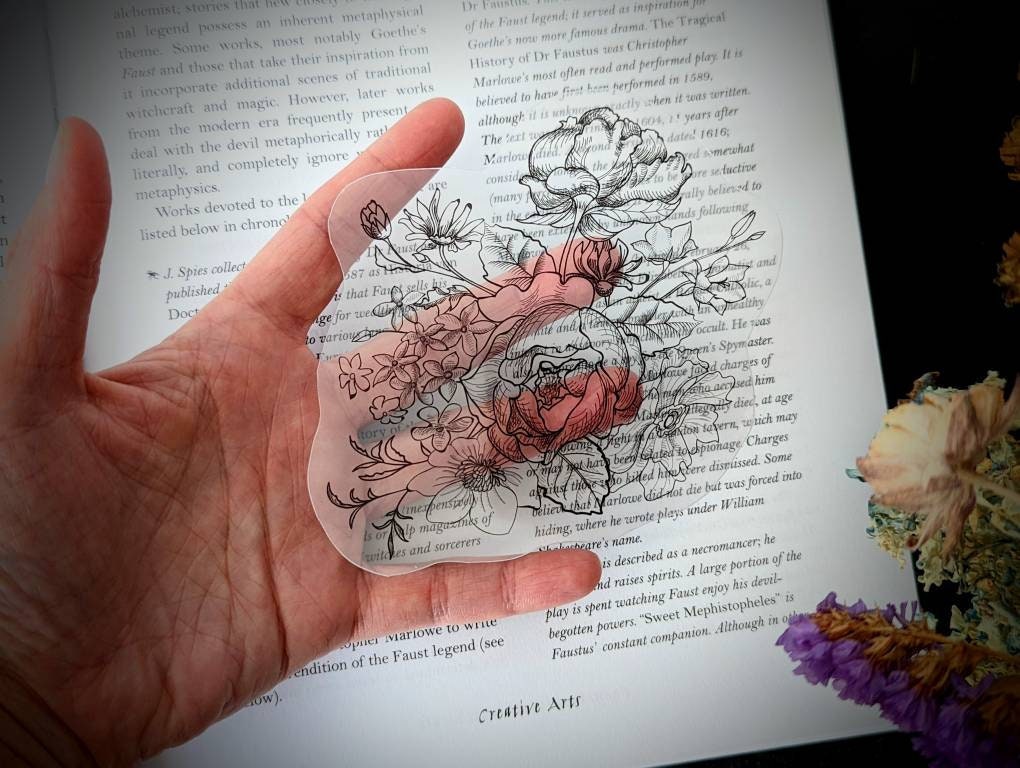Clear Bookmark Floral Flowers Bouquet Black Line Work Simple Minimal Gift