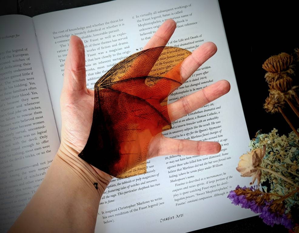 Clear Bookmark Orange Bat Wing Goth Gothic Halloween Horror Creepy Oddities