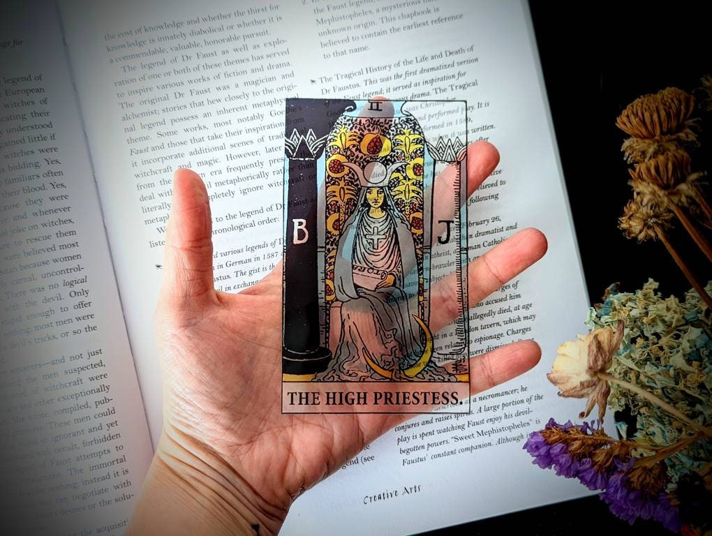 Clear Bookmark High Priestess Tarot Card Witch Witchcraft Occult Goth Gothic Halloween Horror Creepy Oddities