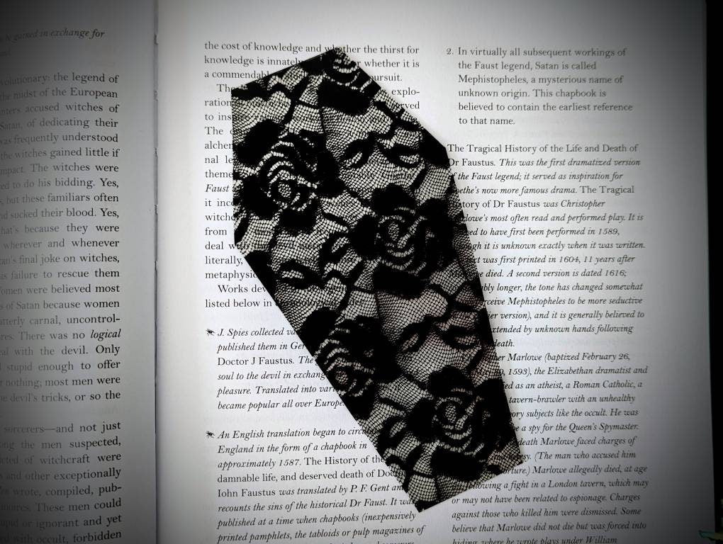 Clear Bookmark Black Floral Lace Coffin Goth Gothic Halloween Horror Dark Academia Creepy Oddities Handmade Artist Book Reader Lover Gift