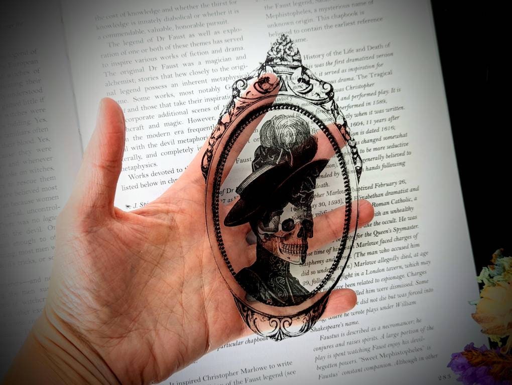 Clear Bookmark Victorian Lady Skull Skeleton Death Goth Gothic Halloween Horror Creepy Oddities Gift