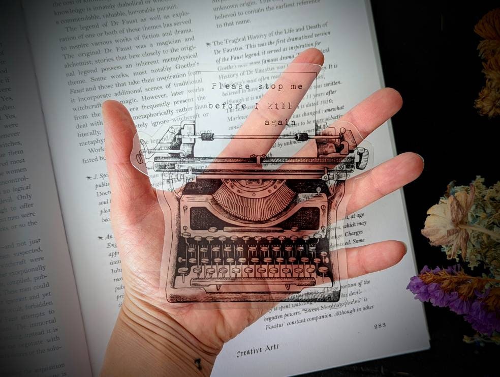 Clear Bookmark Typewriter Message Dark Goth Gothic Halloween Horror Creepy Oddities