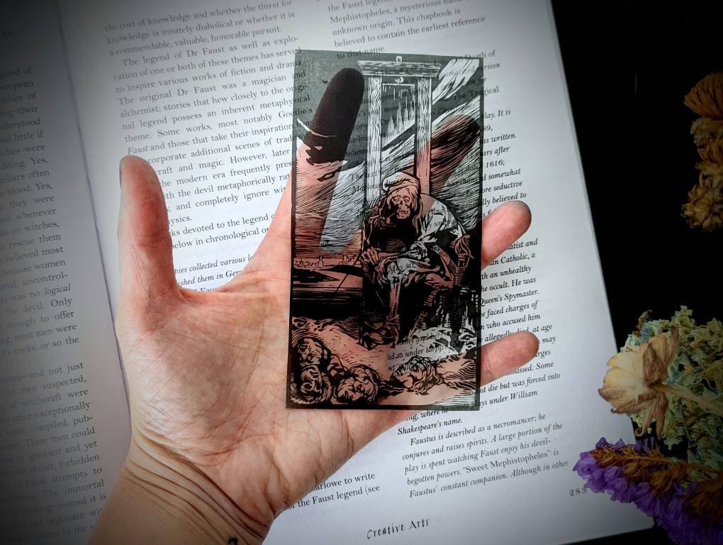 Clear Bookmark Death At The Guillotine Goth Gothic Halloween Horror Creepy Oddities
