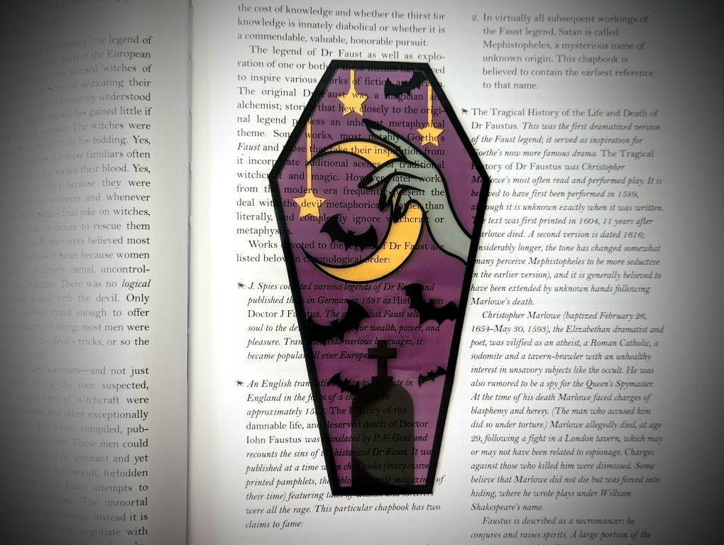 Clear Bookmark Hand Holding Moon Bats Tombstone Witch Coffin Goth Gothic Halloween Horror Creepy Oddities