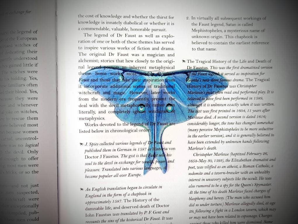 Clear Bookmark Luna Moth Blue Goth Gothic Witch Oddities Nature Bug Insect Butterfly