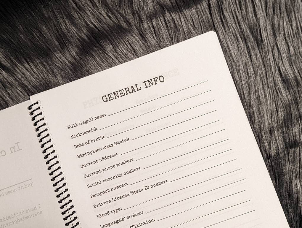 In Case I Go Missing Emergency Notebook Physical Spiral-Bound Laminated Important Private Sensitive Information True Crime