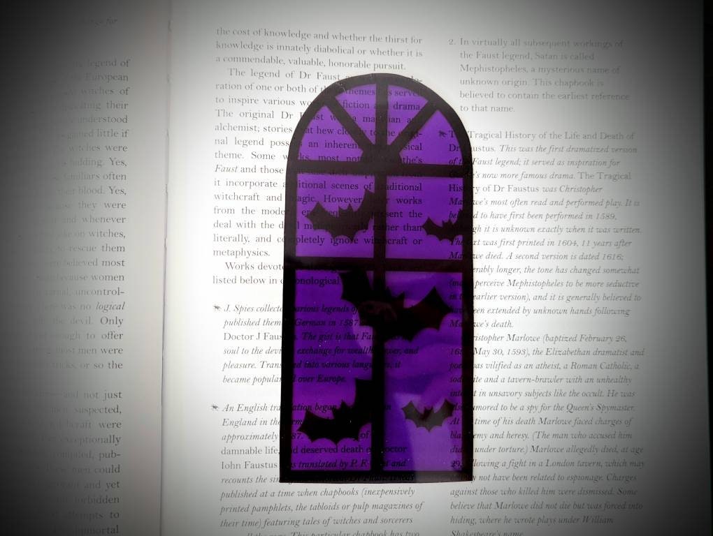 Purple Halloween Window Bats Clear Bookmark Goth Gothic Halloween Horror Creepy Oddities