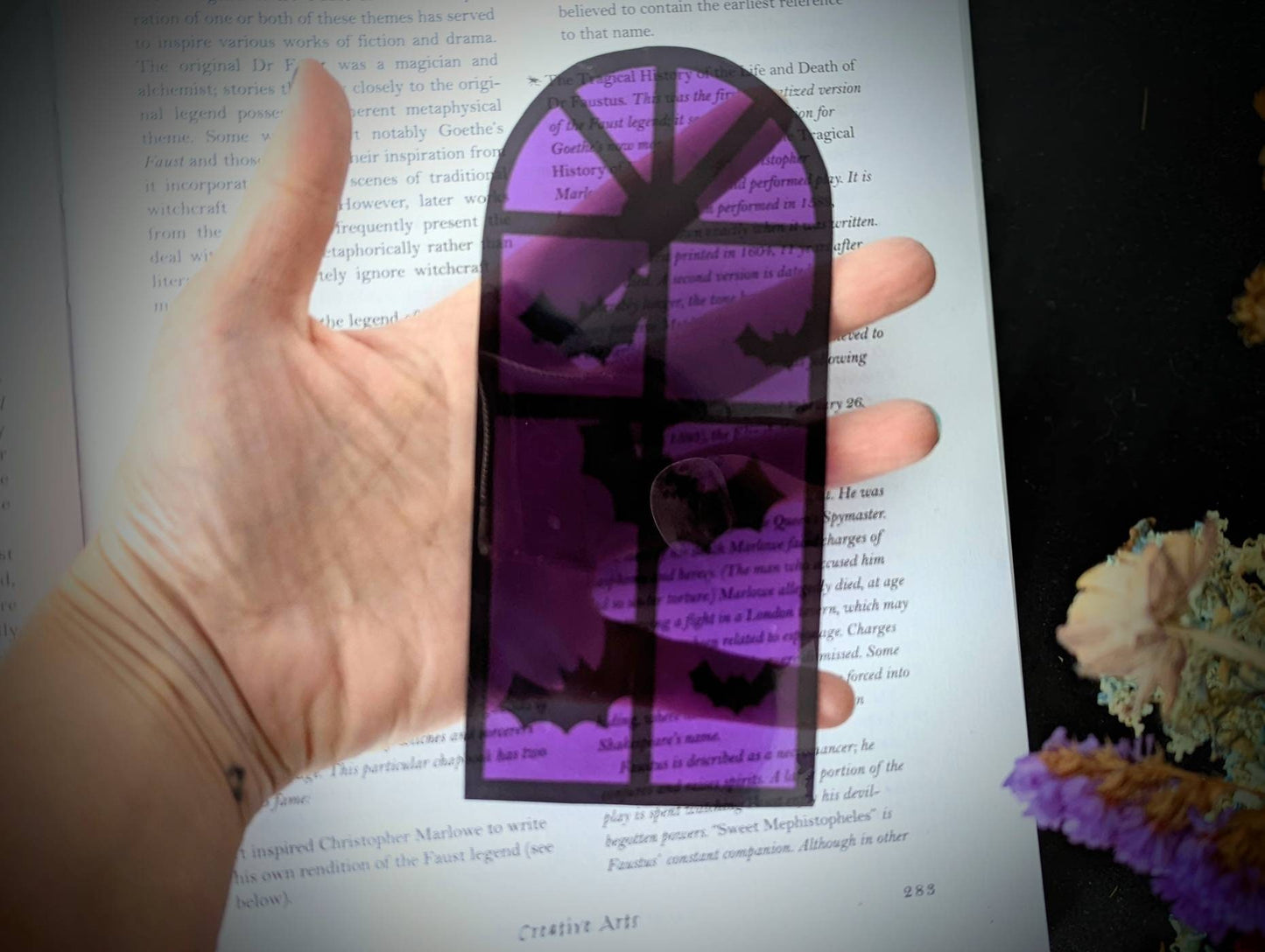 Purple Halloween Window Bats Clear Bookmark Goth Gothic Halloween Horror Creepy Oddities