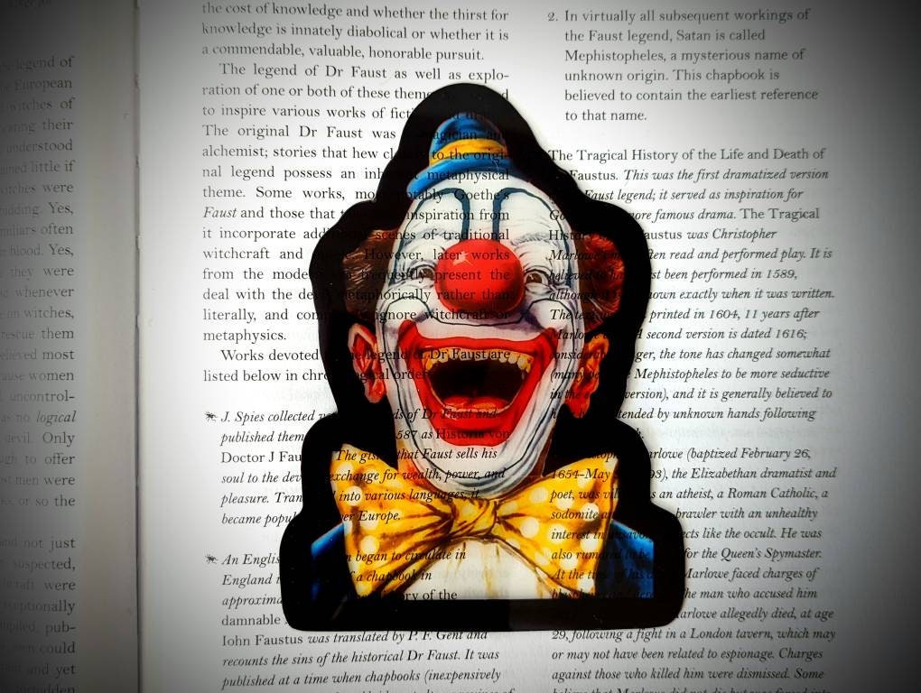 Clear Bookmark Creepy Clown Vintage Weird Circus Goth Gothic Halloween Horror Weird Dark Art
