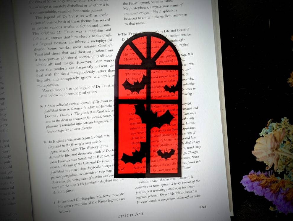Red Halloween Window Bats Clear Bookmark Goth Gothic Halloween Horror Creepy Oddities