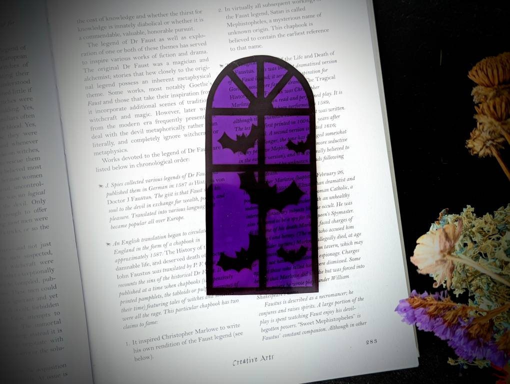 Purple Halloween Window Bats Clear Bookmark Goth Gothic Halloween Horror Creepy Oddities