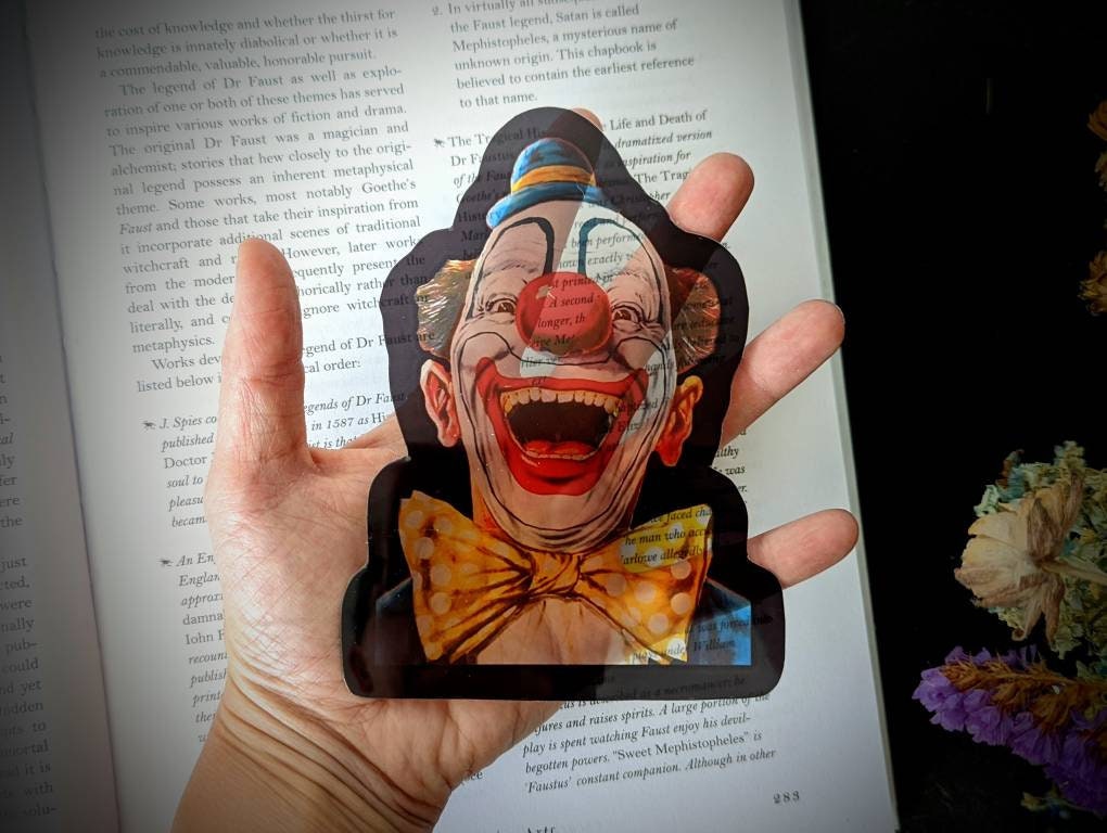 Clear Bookmark Creepy Clown Vintage Weird Circus Goth Gothic Halloween Horror Weird Dark Art