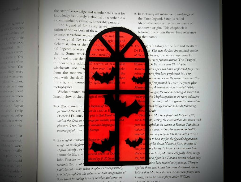 Red Halloween Window Bats Clear Bookmark Goth Gothic Halloween Horror Creepy Oddities