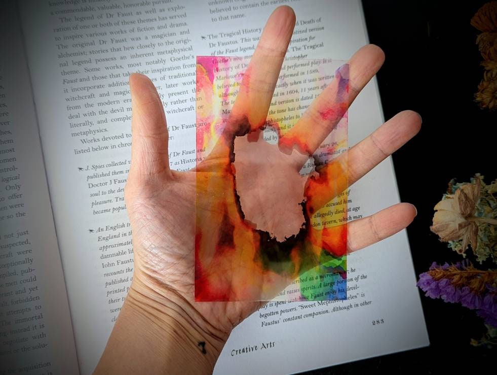 Clear Bookmark Abstract Burnt Burn Paper Colorful Rainbow Weird Dark Creepy Oddities Dyslexia Reading Guide