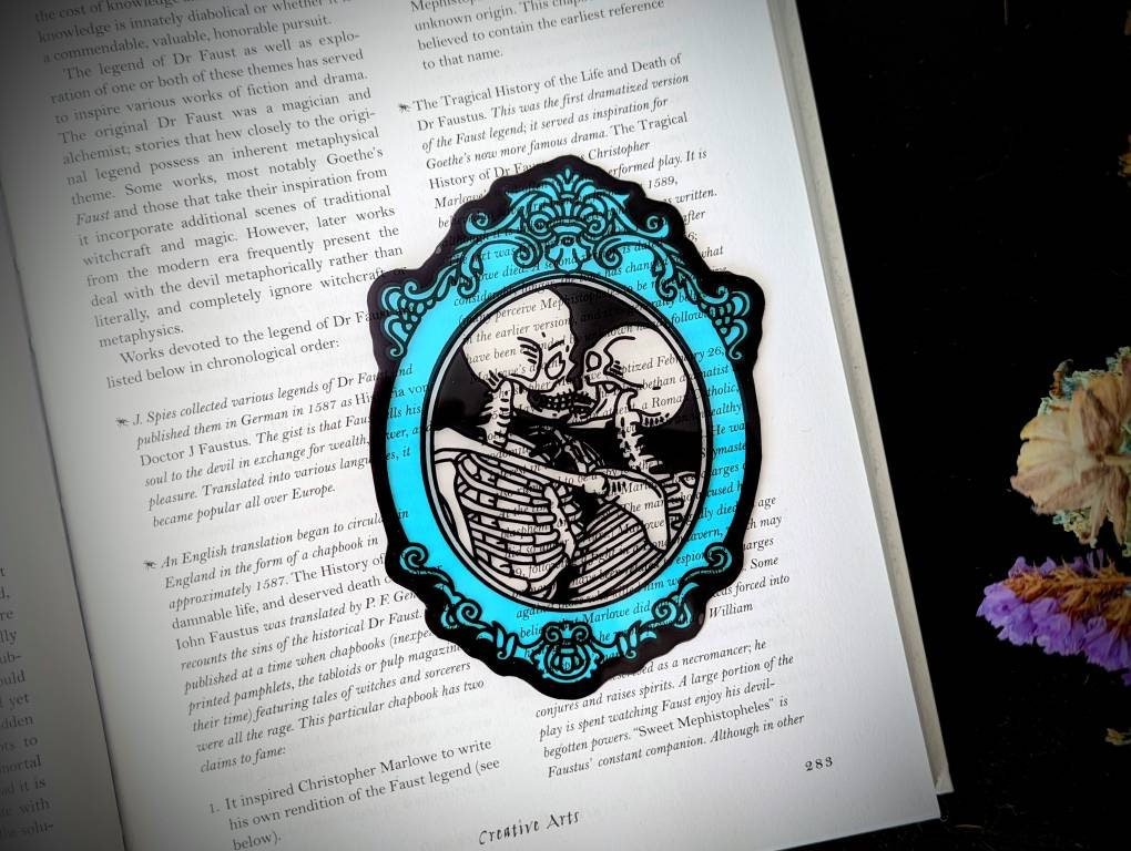 Clear Bookmark Valentine's Day Valloween Skeleton Couple Blue Lovers Love Dark Bones Goth Gothic Horror Creepy Oddities