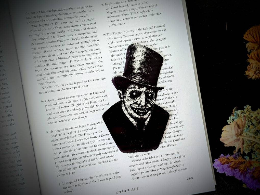 Clear Bookmark Creepy Man Phantom Ghost Demon Ghoul Ghost Poltergeist Goth Gothic Halloween Horror Oddities