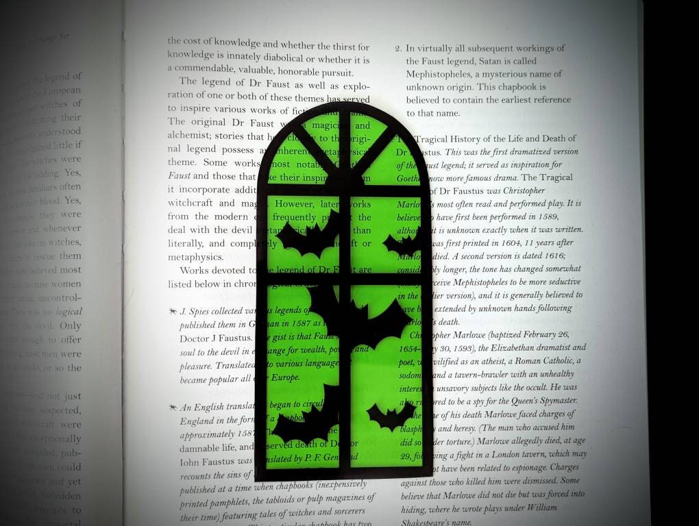 Green Halloween Window Bats Clear Bookmark Goth Gothic Halloween Horror Creepy Oddities