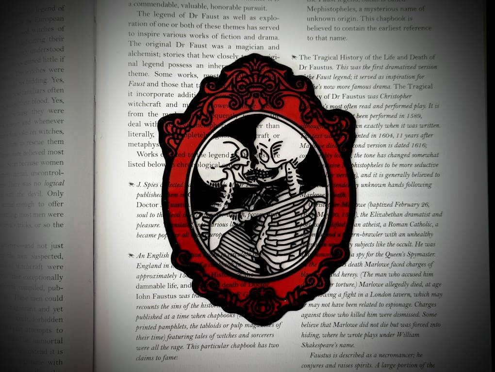 Clear Bookmark Valentine's Day Valloween Skeleton Couple Red Lovers Love Dark Bones Goth Gothic Horror Creepy Oddities