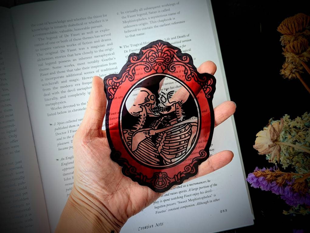Clear Bookmark Valentine's Day Valloween Skeleton Couple Red Lovers Love Dark Bones Goth Gothic Horror Creepy Oddities