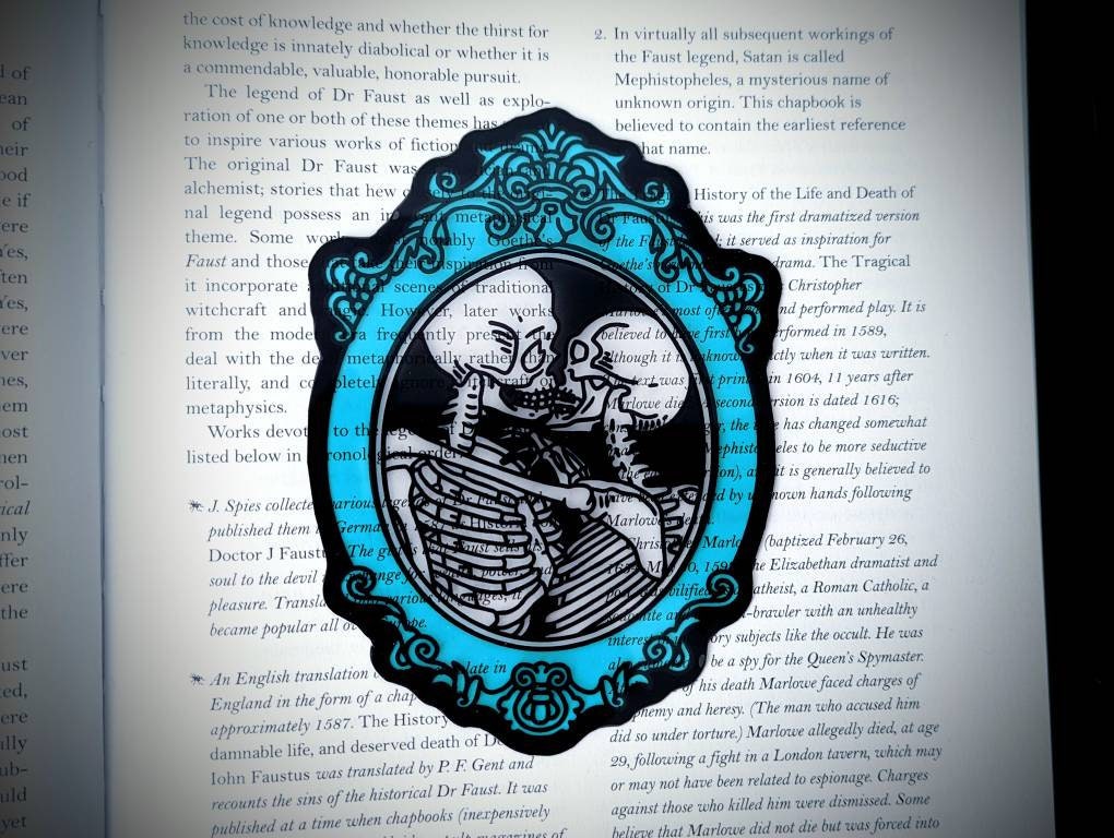 Clear Bookmark Valentine's Day Valloween Skeleton Couple Blue Lovers Love Dark Bones Goth Gothic Horror Creepy Oddities