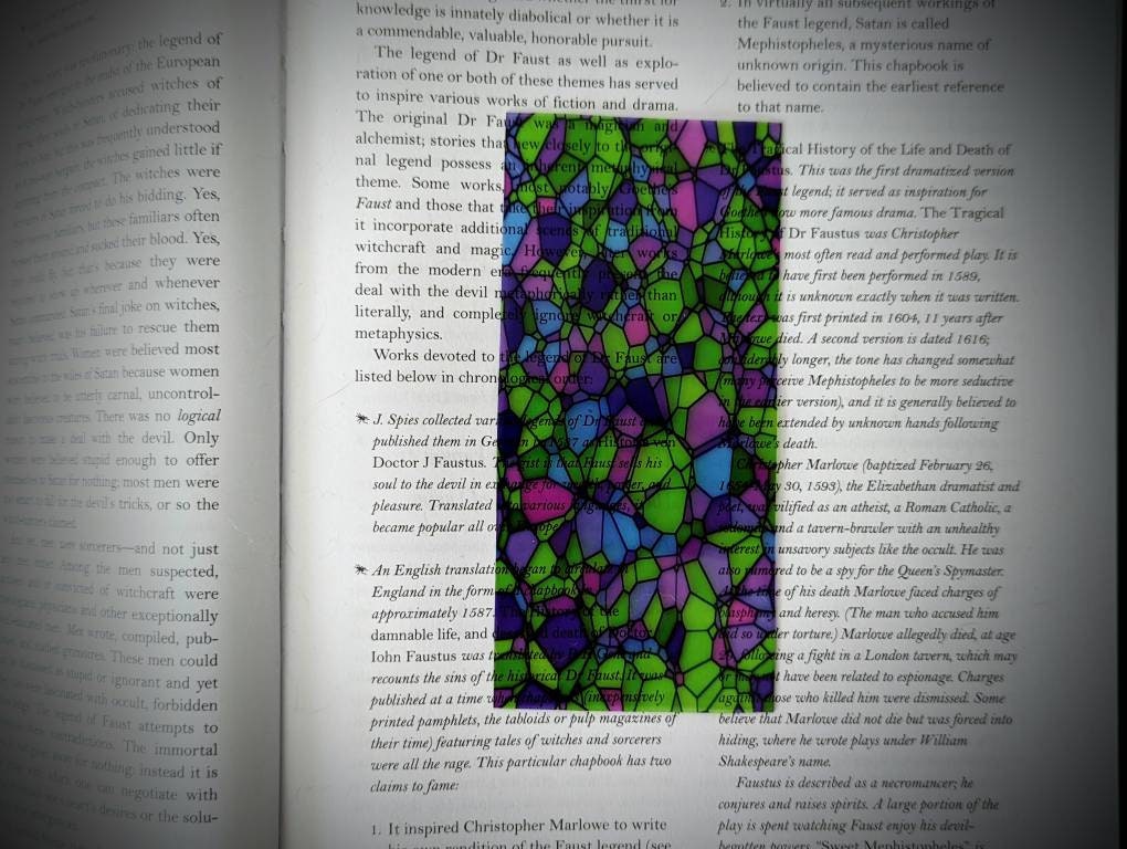 Clear Bookmark Stained Glass Mosaic Green Purple Goth Gothic Halloween Horror Creepy Oddities