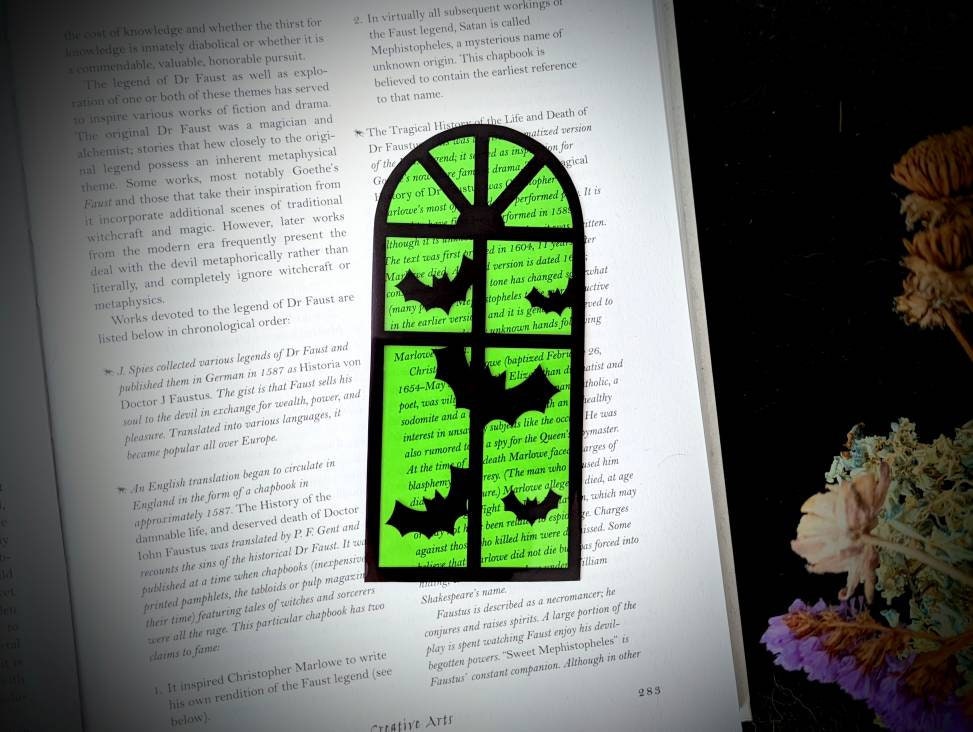 Green Halloween Window Bats Clear Bookmark Goth Gothic Halloween Horror Creepy Oddities