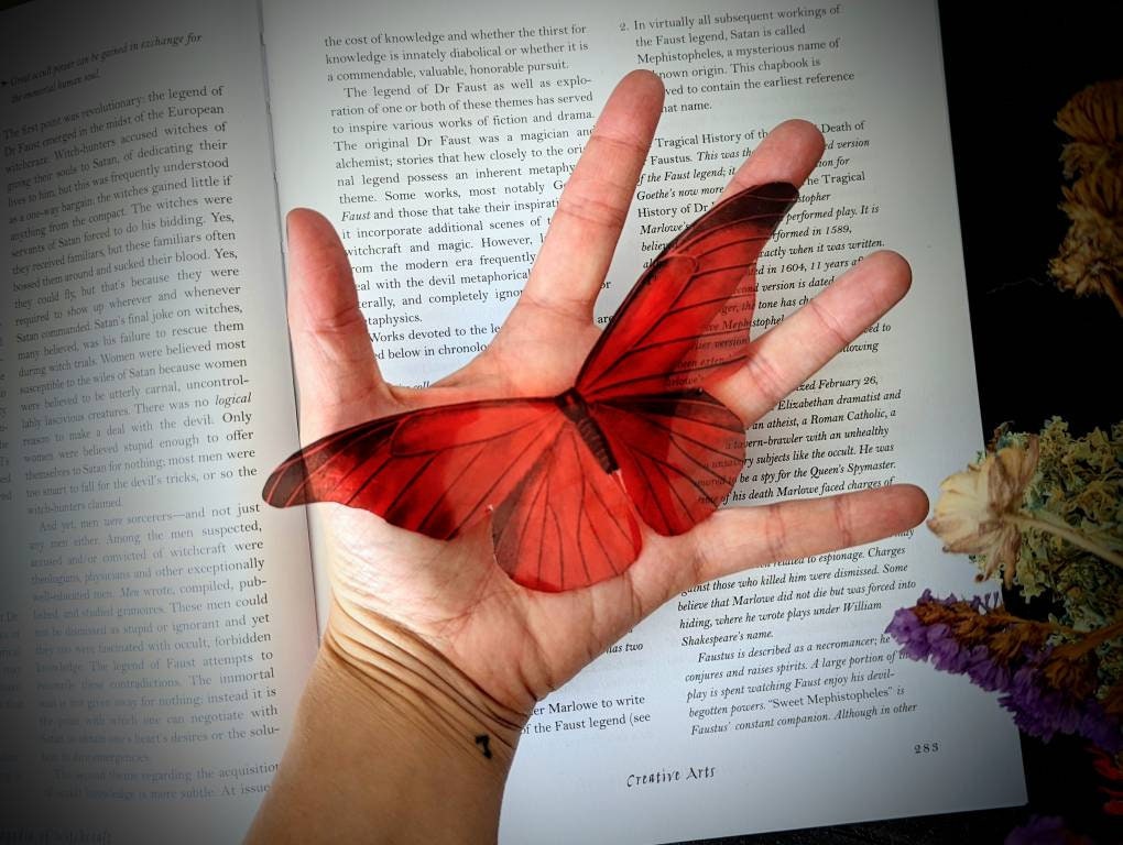 Clear Bookmark Red Moth Butterfly Goth Gothic Halloween Horror Creepy Oddities Nature Bug Insect