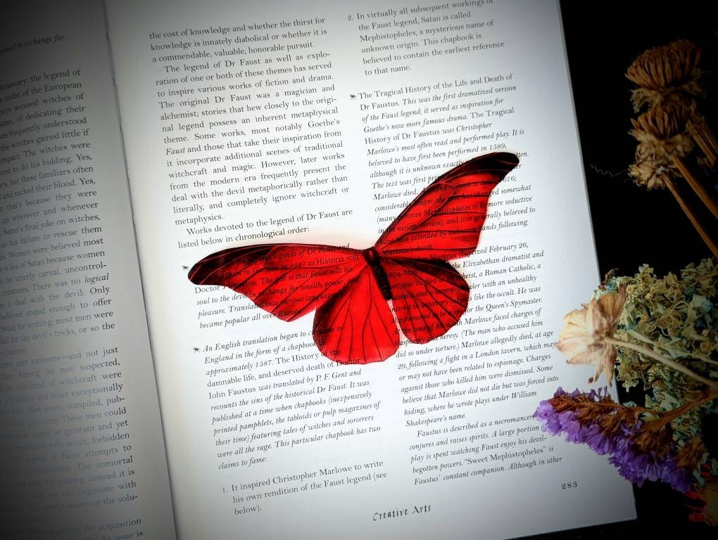 Clear Bookmark Red Moth Butterfly Goth Gothic Halloween Horror Creepy Oddities Nature Bug Insect