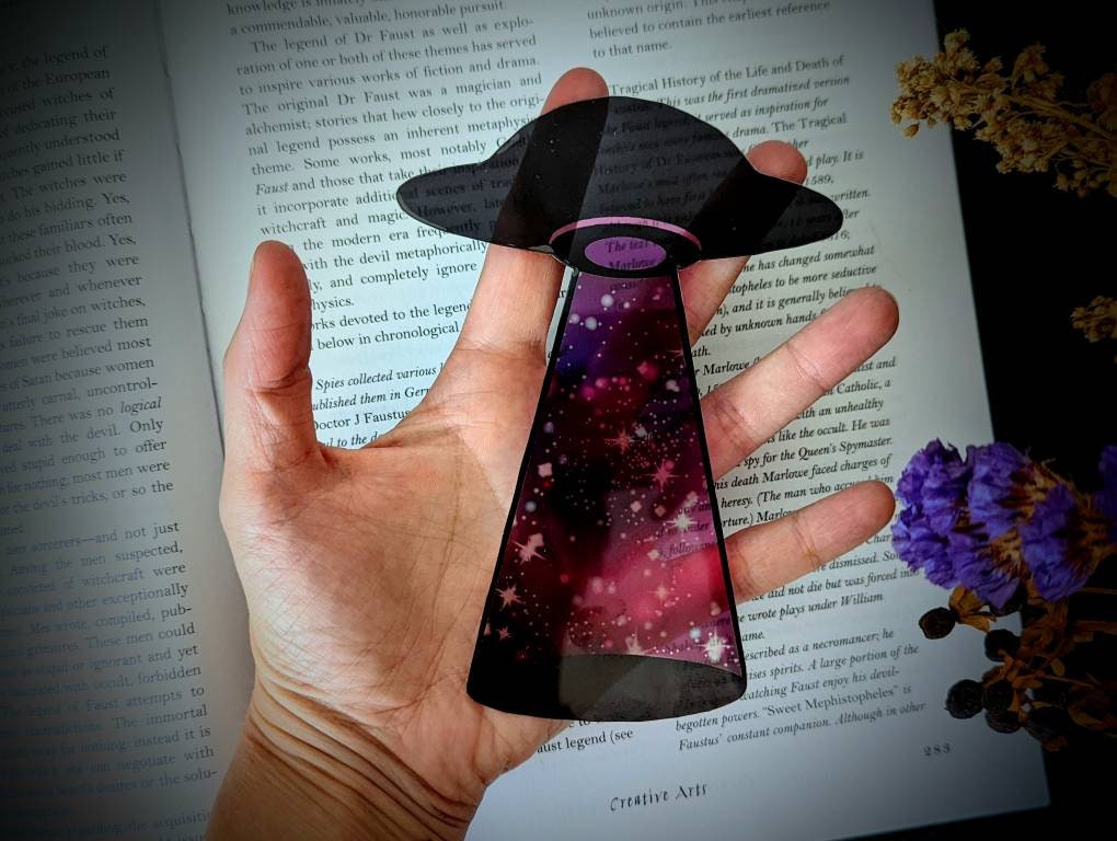 Clear Bookmark UFO Galaxy Space Nebula Alien Abduction Abduct Aliens Are Real Aliens Exist Believer Book Reader Lover GIft Handmade Artist