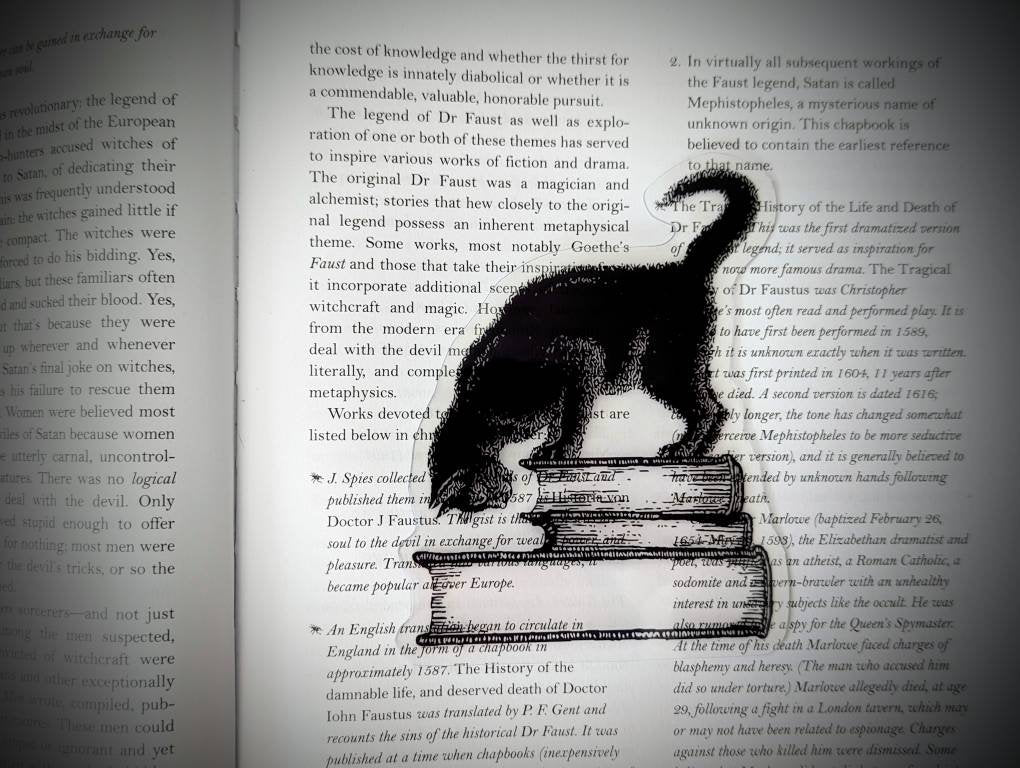 Clear Bookmark Black Cat Feline Books Stack Pile Vintage Goth Gothic Halloween Horror Creepy Oddities