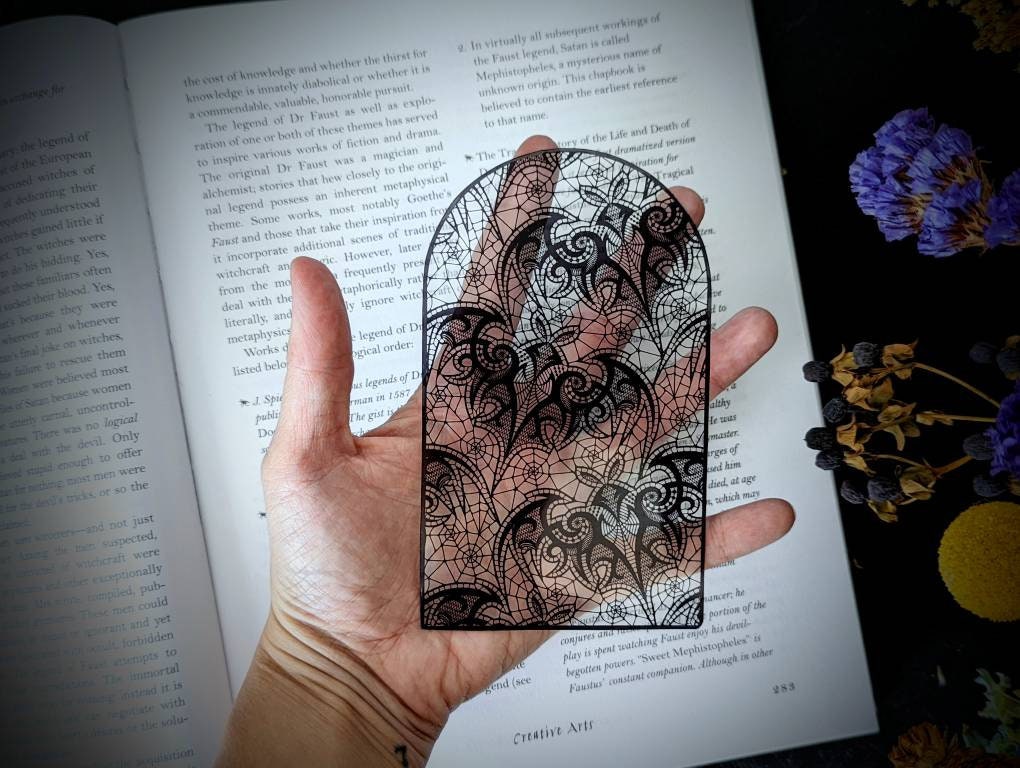 Clear Bookmark Bats Lace Goth Gothic Halloween Horror Creepy Victorian