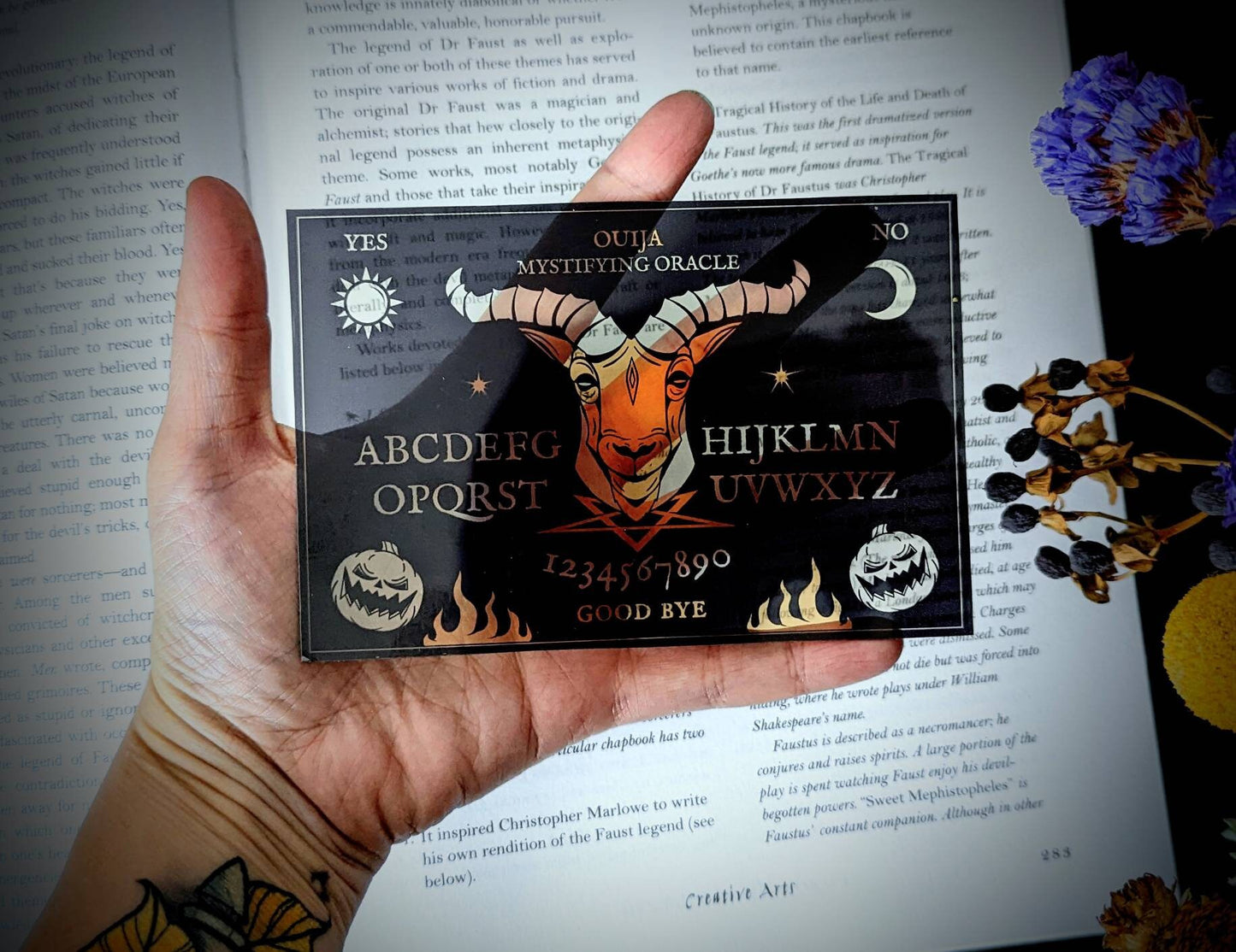 Clear Bookmark Ouija Spirit Board Black Sheep Goat Witchcraft Occult Goth Gothic Halloween Horror Creepy Oddities Unique Dark Weird