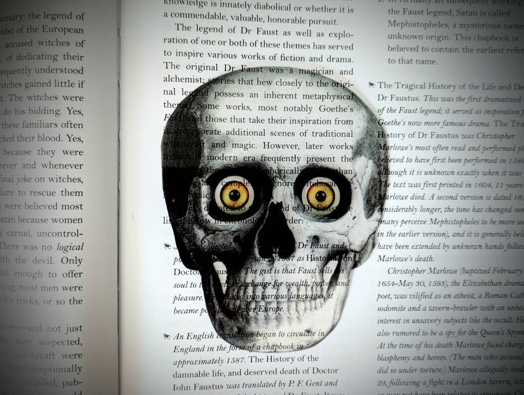 Clear Bookmark Human Skull Yellow Eyes Skeleton Goth Gothic Halloween Horror Creepy Spooky Anatomy Oddities