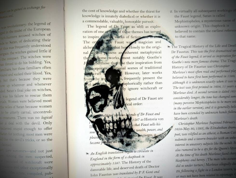 Clear Bookmark Skull Crescent Moon Goth Gothic Halloween Horror Creepy Oddities Unique Gift